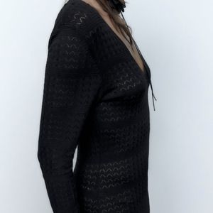 Zara Pointelle Knit Dress Black